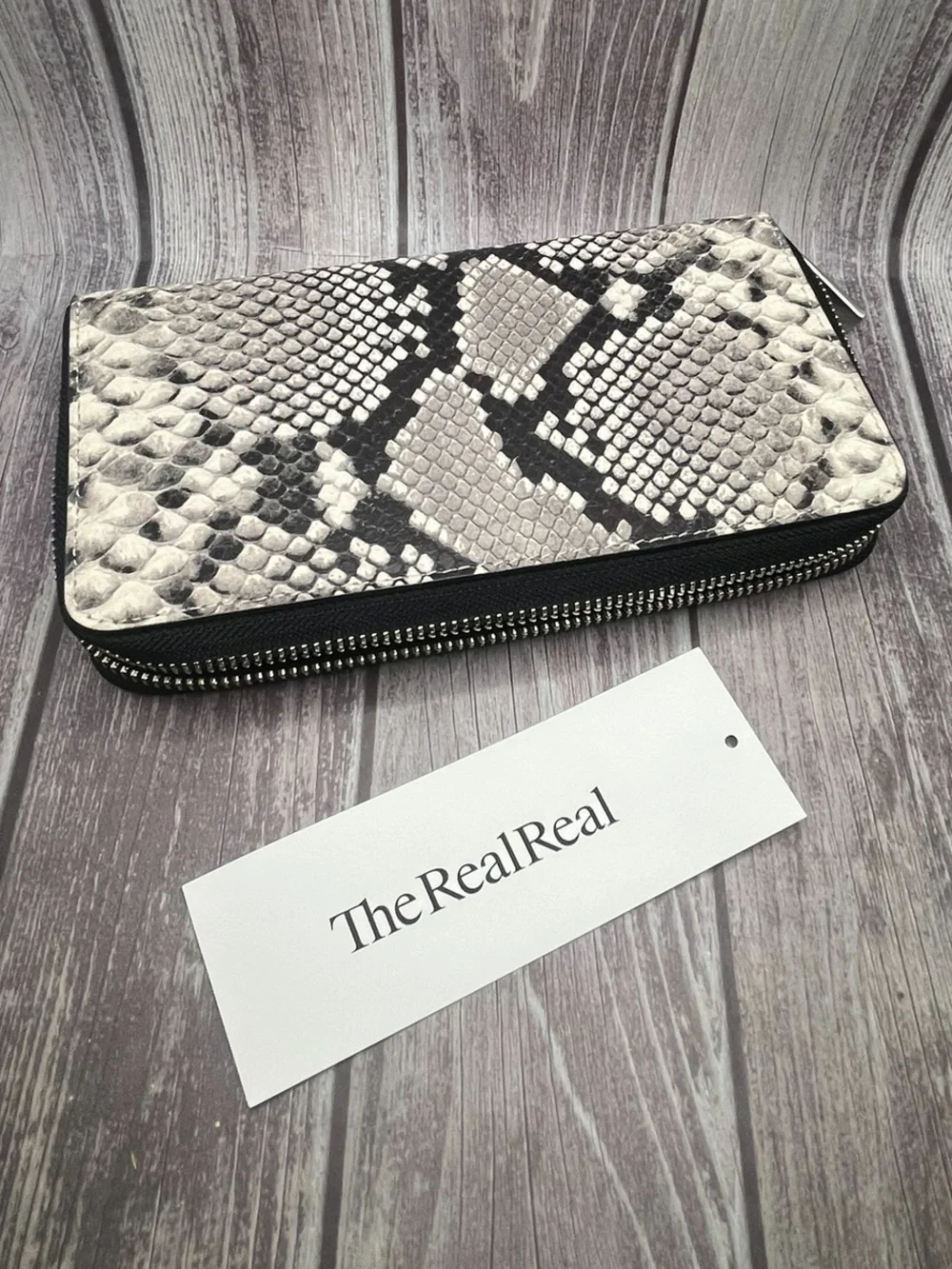 TORY BURCH Snakeskin Embossed Leather Zip Continental Wallet LIKE NEW